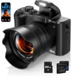 Fulealfly 8K Digital Camera with dual lenses, accessories, and touch screen.