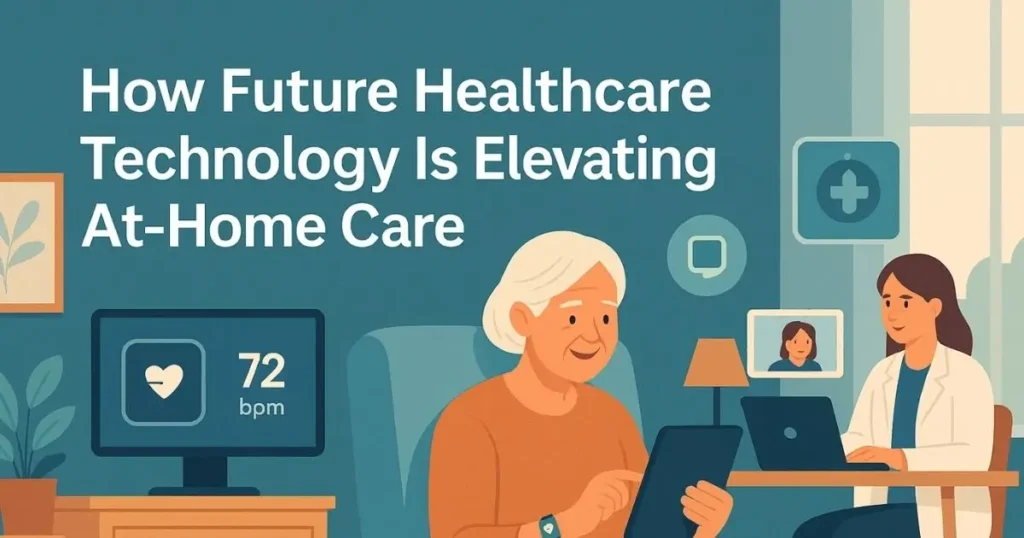 A cozy living room with a smart thermostat and air purifier displaying health data on a tablet.