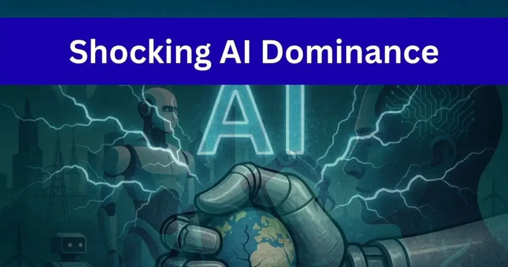 AI Dominance, A futuristic cityscape with AI robots