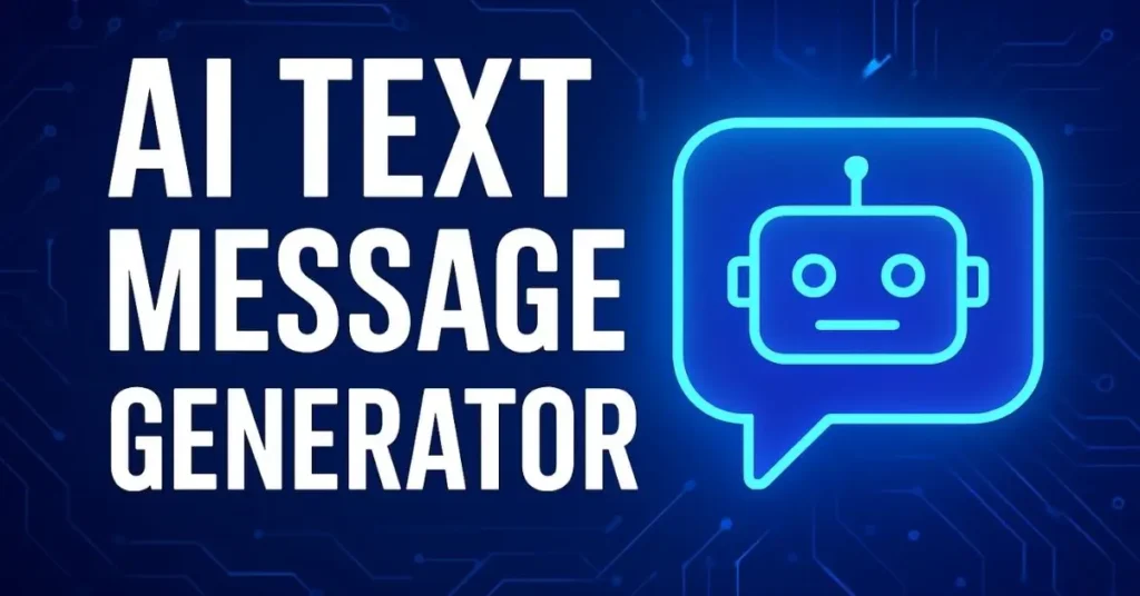 AI text message generator: "AI text Message Generator illustration showing modern digital chat interface with artificial intelligence icons and futuristic design."