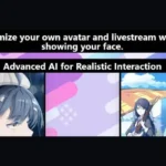 An advertisement for the AI Fantasy app showing a blue, wolf-like anime character and text that reads "Chat with AI characters."