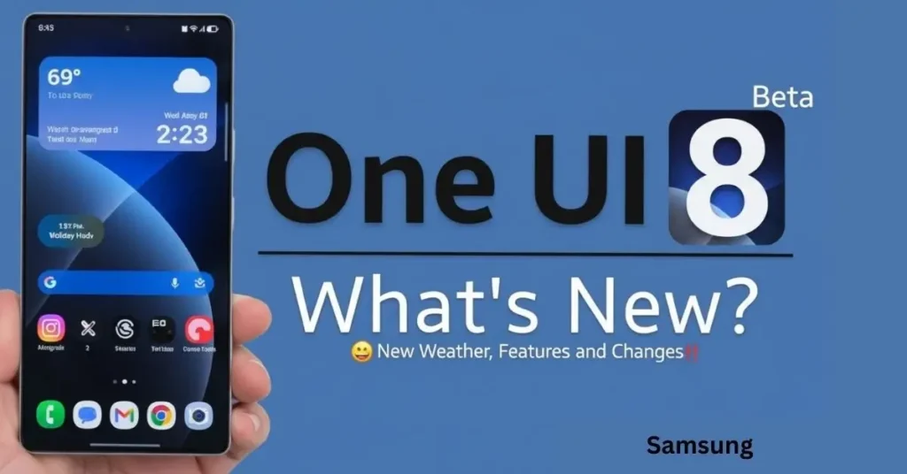 Samsung One UI 8 Beta update with new features, weather widget, and redesigned interface.