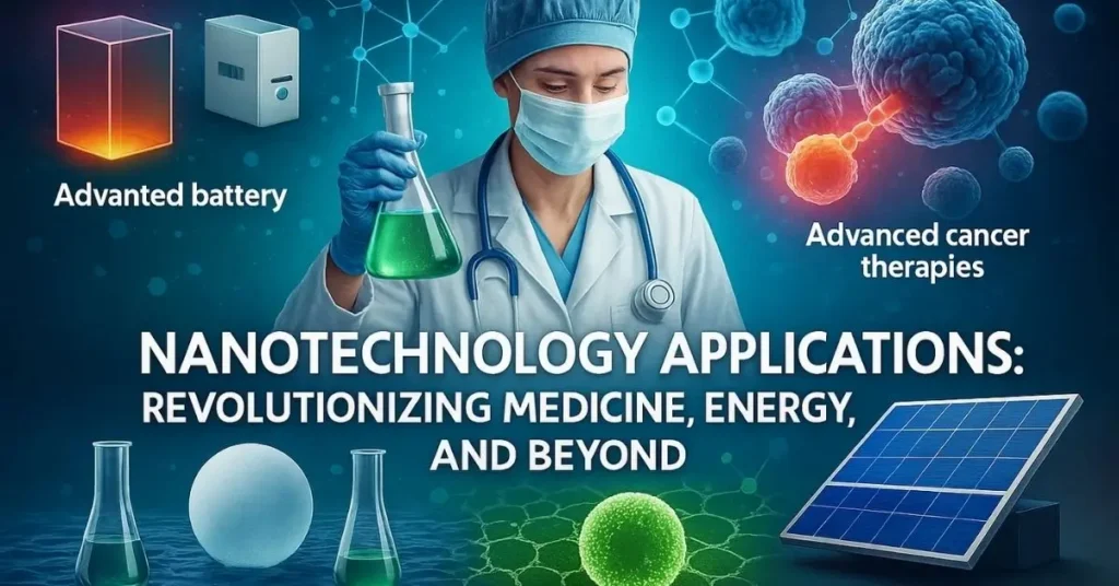 A futuristic illustration of a nano-implant activating in human tissue, glowing with a blue pulse at midday.