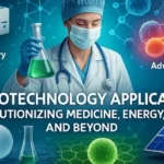 A futuristic illustration of a nano-implant activating in human tissue, glowing with a blue pulse at midday.