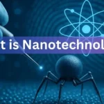 Nanotechnology Applications: A close-up illustration of a nano-sensor patch on skin, glowing with data readouts under midday sunlight.