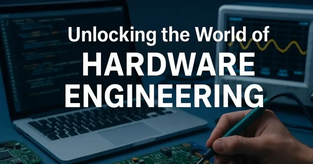 Person working on a circuit board with a laptop and oscilloscope in the background, illustrating hardware engineering concepts.