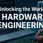 Person working on a circuit board with a laptop and oscilloscope in the background, illustrating hardware engineering concepts.