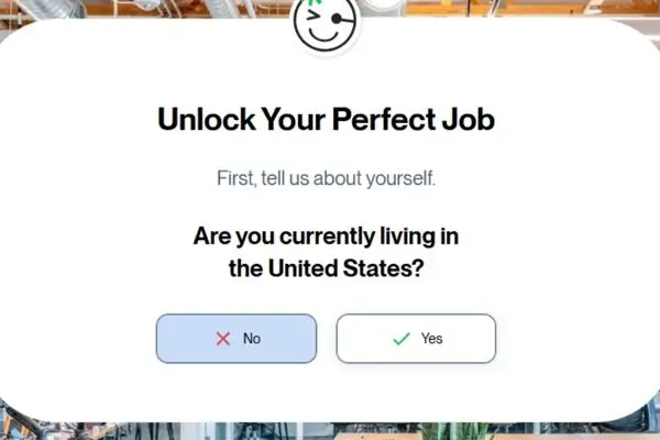 JobHire AI Eligibility Popup – US Residency Question