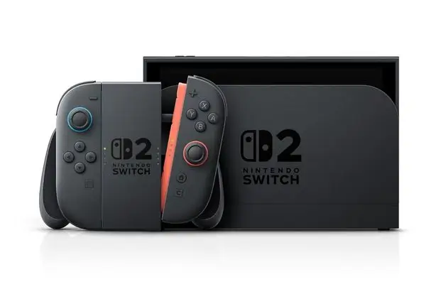 Nintendo Switch 2 in handheld, tabletop, docked TV, and separated Joy-Con modes with Pro Controller and dock