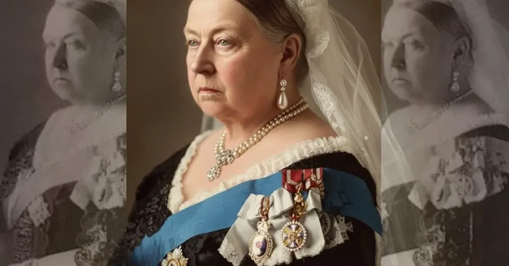 A grand, colorful group portrait of Queen Victoria surrounded by her nine children and many grandchildren, representing the royal houses of Europe.