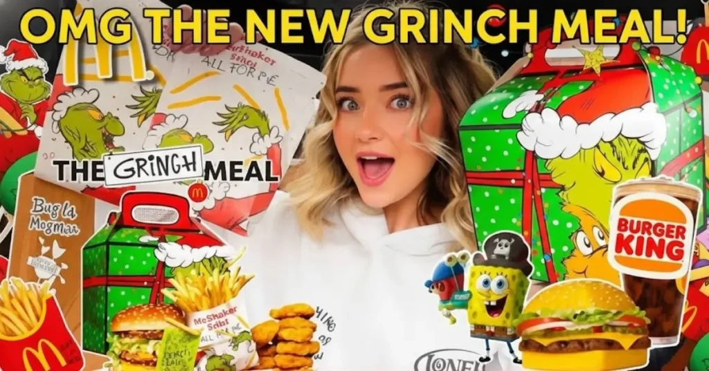 Thumbnail of a delighted person holding The Grinch Meal packaging, surrounded by graphics of the Big Mac, Chicken McNuggets, and McShaker Fries, with the text "OMG THE NEW GRINCH MEAL!"