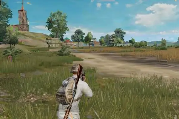 Behind her stand the male Traveler (Aether) in white and gold, Kaeya, and partially visible other characters, all set against the grand cathedral and blue sky of Mondstadt, with the game logo in the lower left.